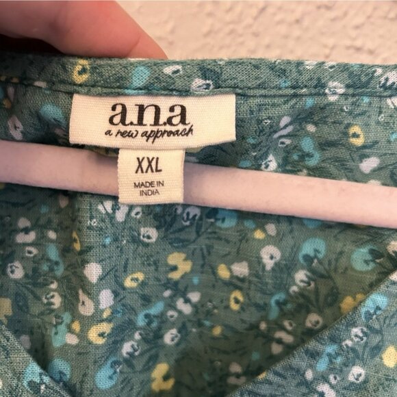 A.n.a. Women’s Flutter Shirt Xxl New Green Floral Fairy Babydoll Feminine - Picture 5 of 9